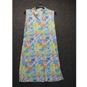 Lulu B Dress Small Sleeveless V Neck Turtle Tropical Prink